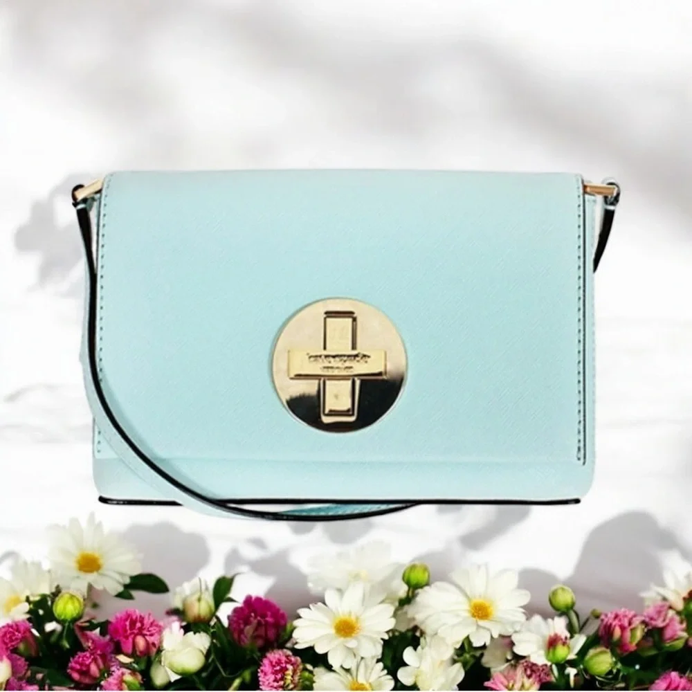 Kate Spade Light Blue Crossbody Bag with Gold Accents